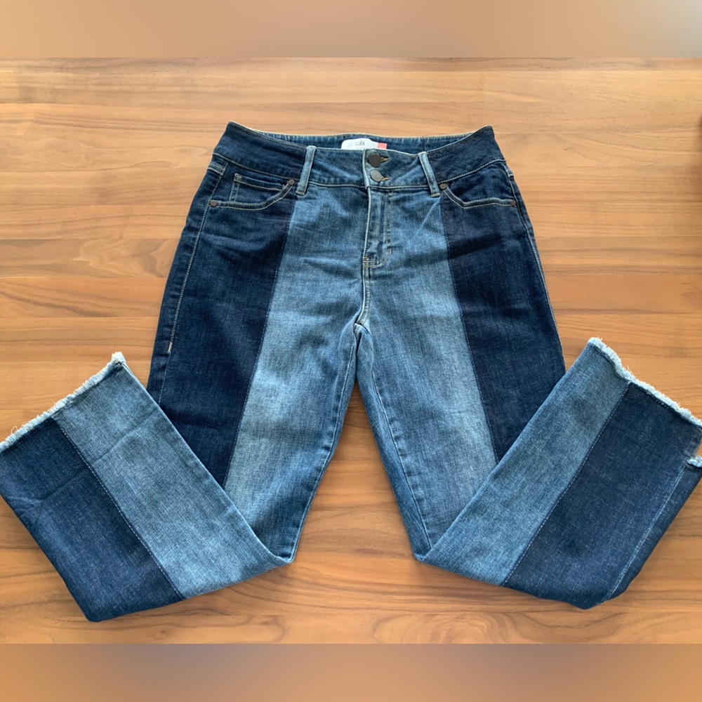 ☀️SALE☀️NWOT Cabi Colourblock Women's Hi-Lo Crop Jeans. Size 10. Slim not skinny